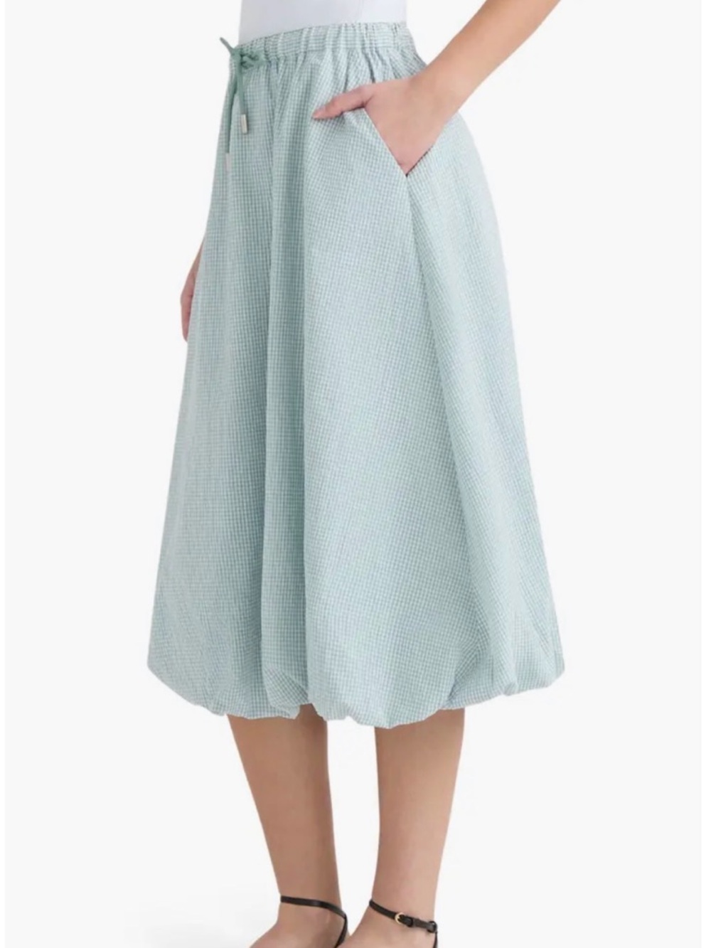 Hunter Gingham Bubble Hem Midi Skirt in Surf Spray XL NWT - Picture 3 of 10